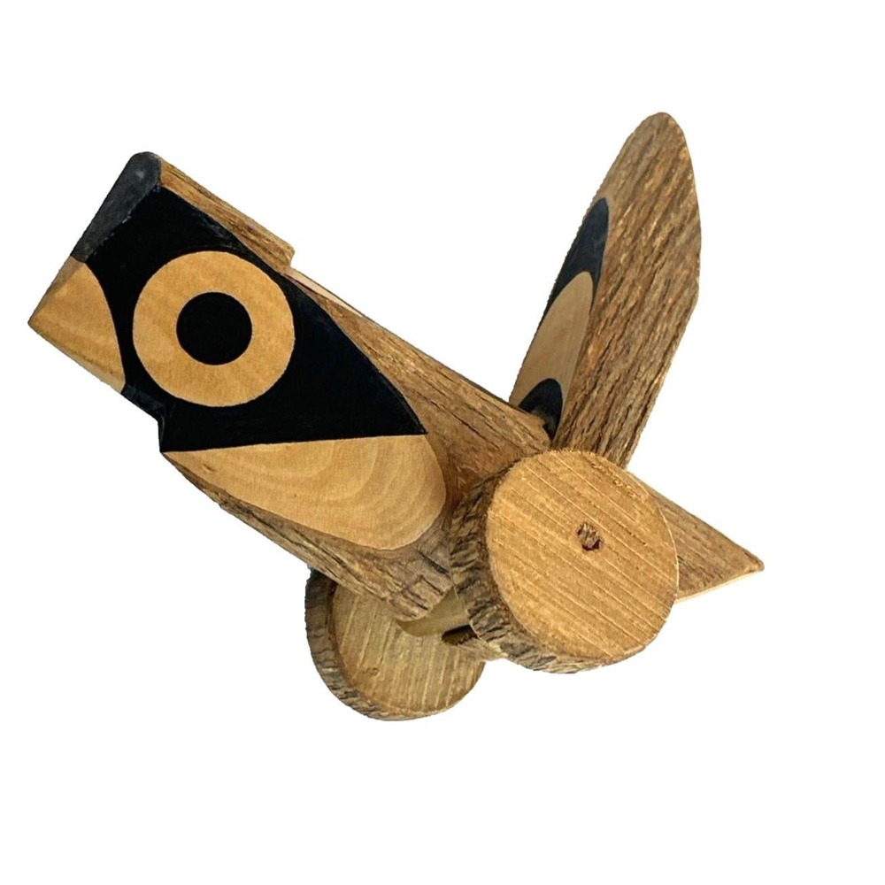 Vintage Kishimayama Ittobori Kachikachi Guruma Wooden Bird Toy Signed Mingei